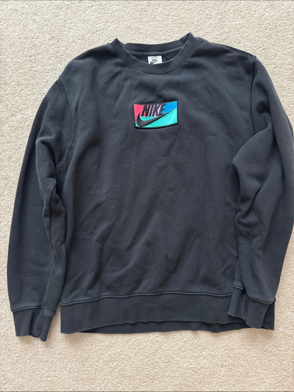 Nike Black Crewneck Sweatshirt with Teal and Pink Logo